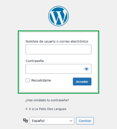 Pantalla para entrar con usuario y contraseña