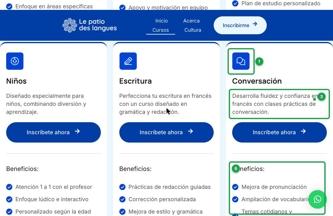 Tarjeta del curso Conversación en la página pública